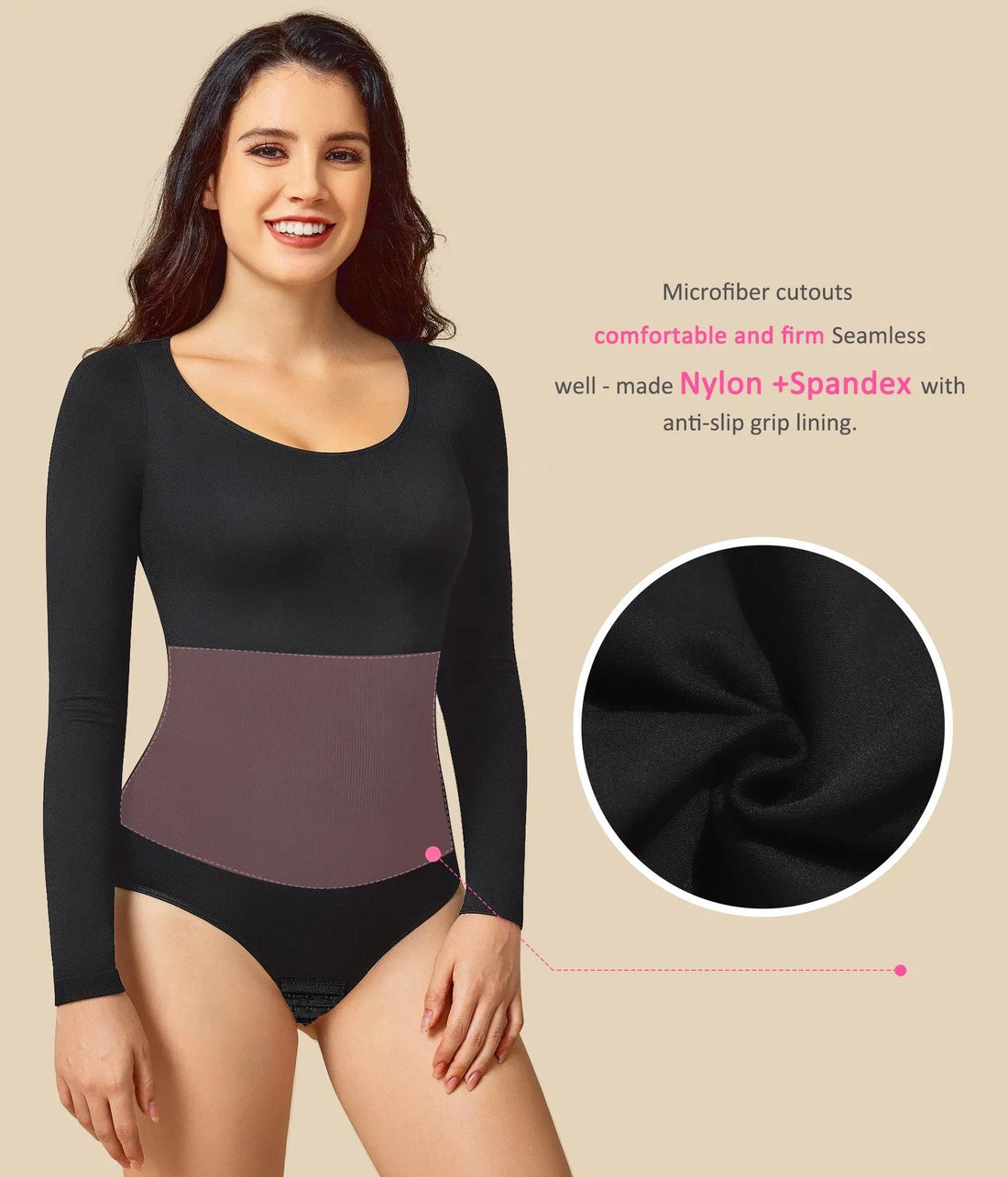 Black – Seamless Long Sleeve Tummy Control Bodysuit