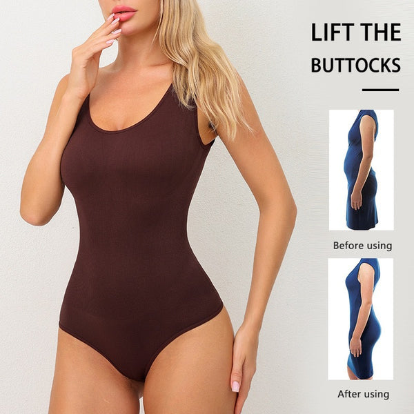 Brown – Seamless Scoop Neck Tank Thong Bodysuit