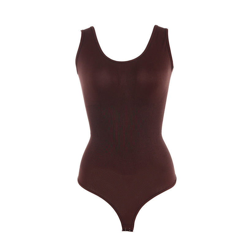 Brown – Seamless Scoop Neck Tank Thong Bodysuit