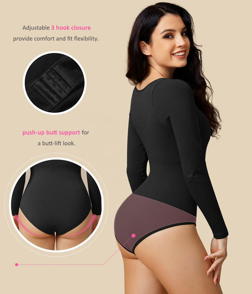 Black – Seamless Long Sleeve Tummy Control Bodysuit
