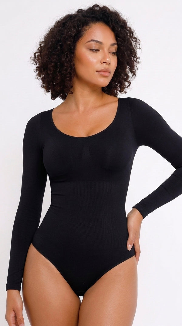 Black – Seamless Long Sleeve Tummy Control Bodysuit