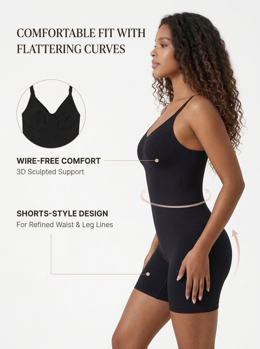 Black – Seamless Low Back Mid-Thigh Bodysuit