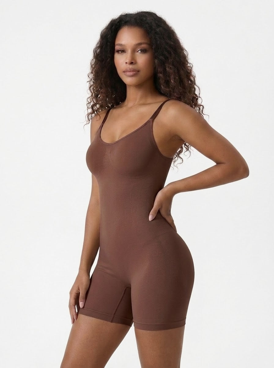 Brown – Seamless Low Back Mid-Thigh Bodysuit